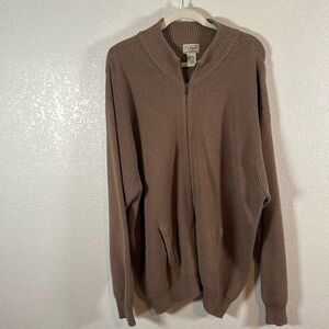 L.L. Bean Vintage Tan Ribbed Full Zip Sweater Cardigan Size XXL